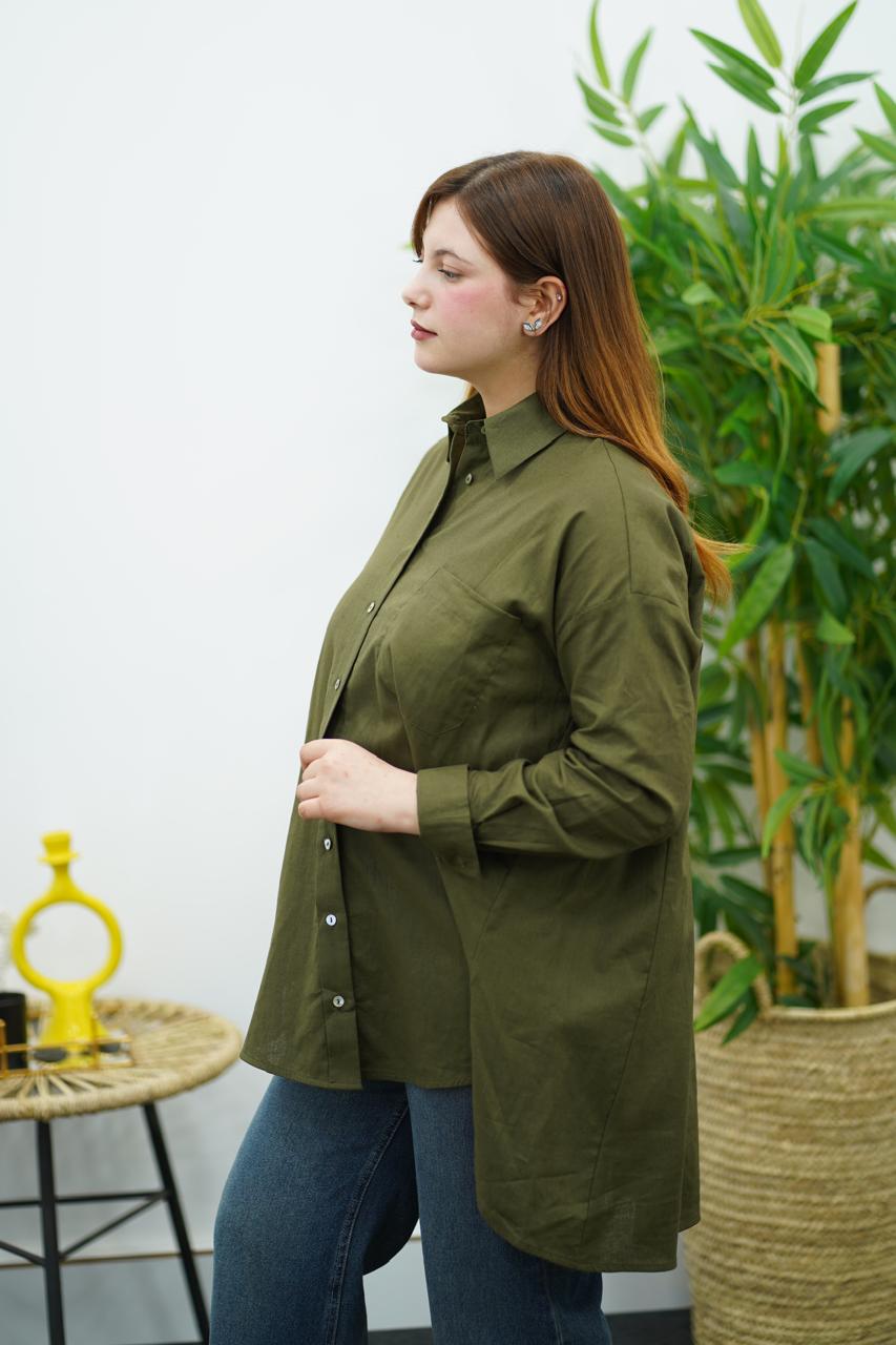 Chemise Oversize Kaki en Lin – Élégance Décontractée