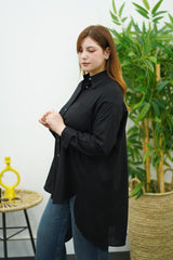 Chemise Oversize Noir en Lin – Élégance Décontractée