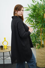 Chemise Oversize Noir en Lin – Élégance Décontractée
