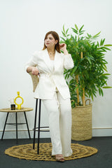 Ensemble en Lin Blanc Cassé Veste et Pantalon