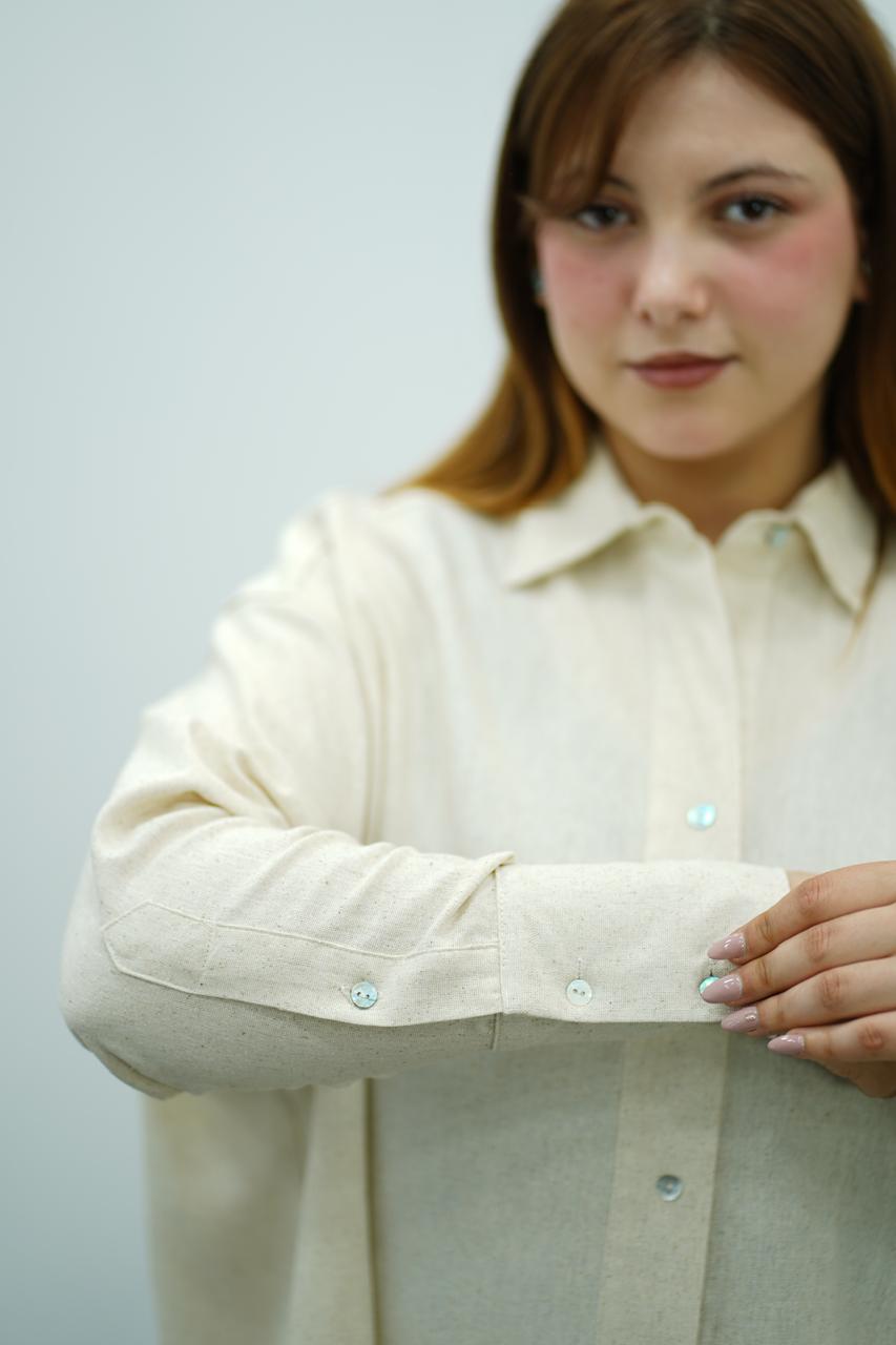 Ensemble Blanc cassé en Lin chemise & pantalon – Élégance décontractée