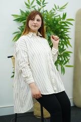 Chemise Oversize Blanche rayure en Lin – Élégance Décontractée