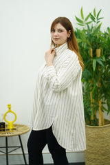 Chemise Oversize Blanche rayure en Lin – Élégance Décontractée