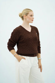 Pull Élégant en Maille Tressée Col V - Confort et Style Automne/Hiver