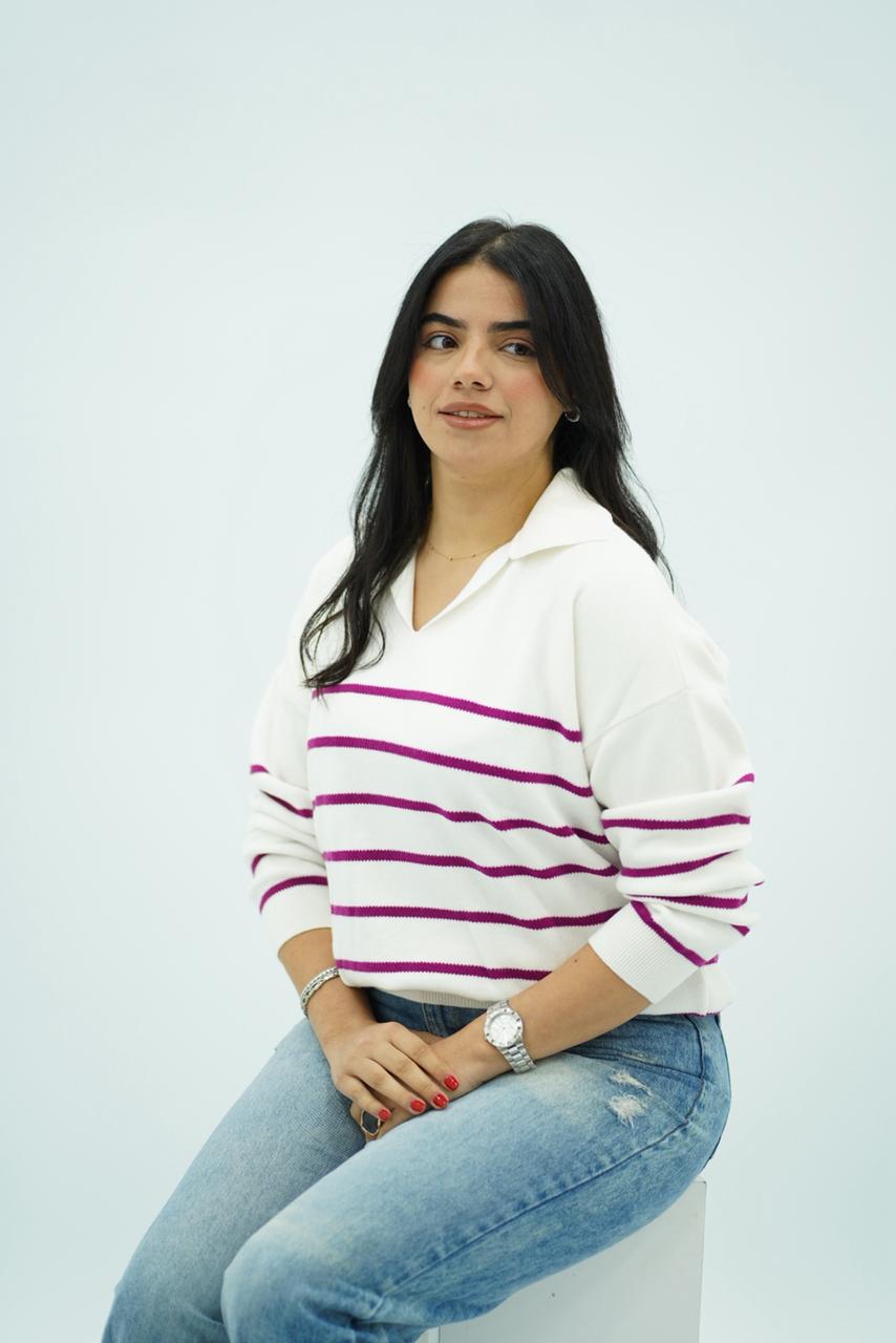 Pull Rayé Col Polo - Multi Couleurs