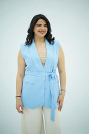 Gilet sans manches ceinturé – bleu ciel