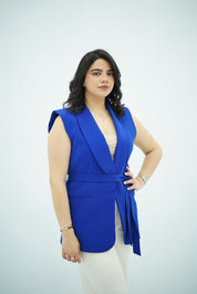 Gilet sans manches ceinturé – bleu