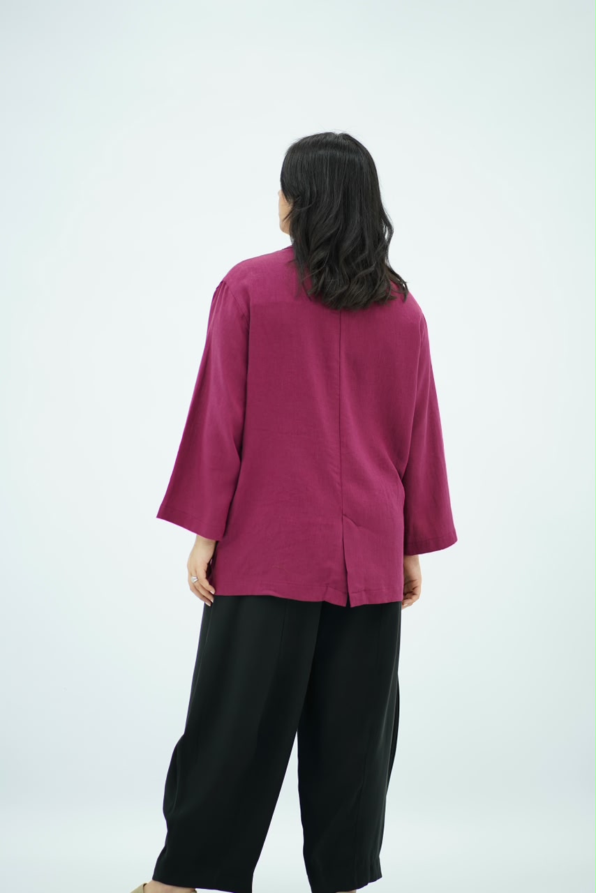 Blazer en Lin Oversize Framboise