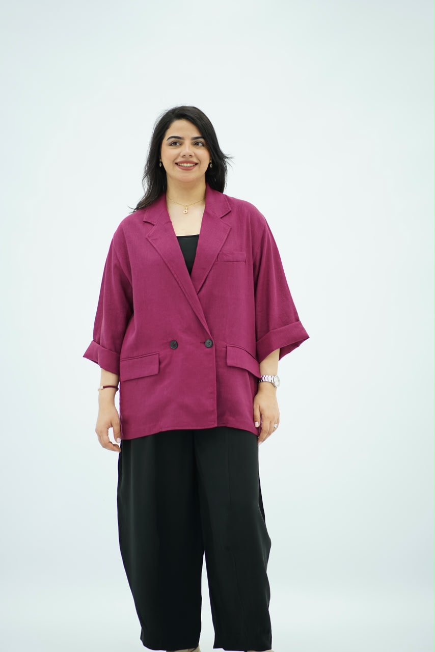 Blazer en Lin Oversize Framboise
