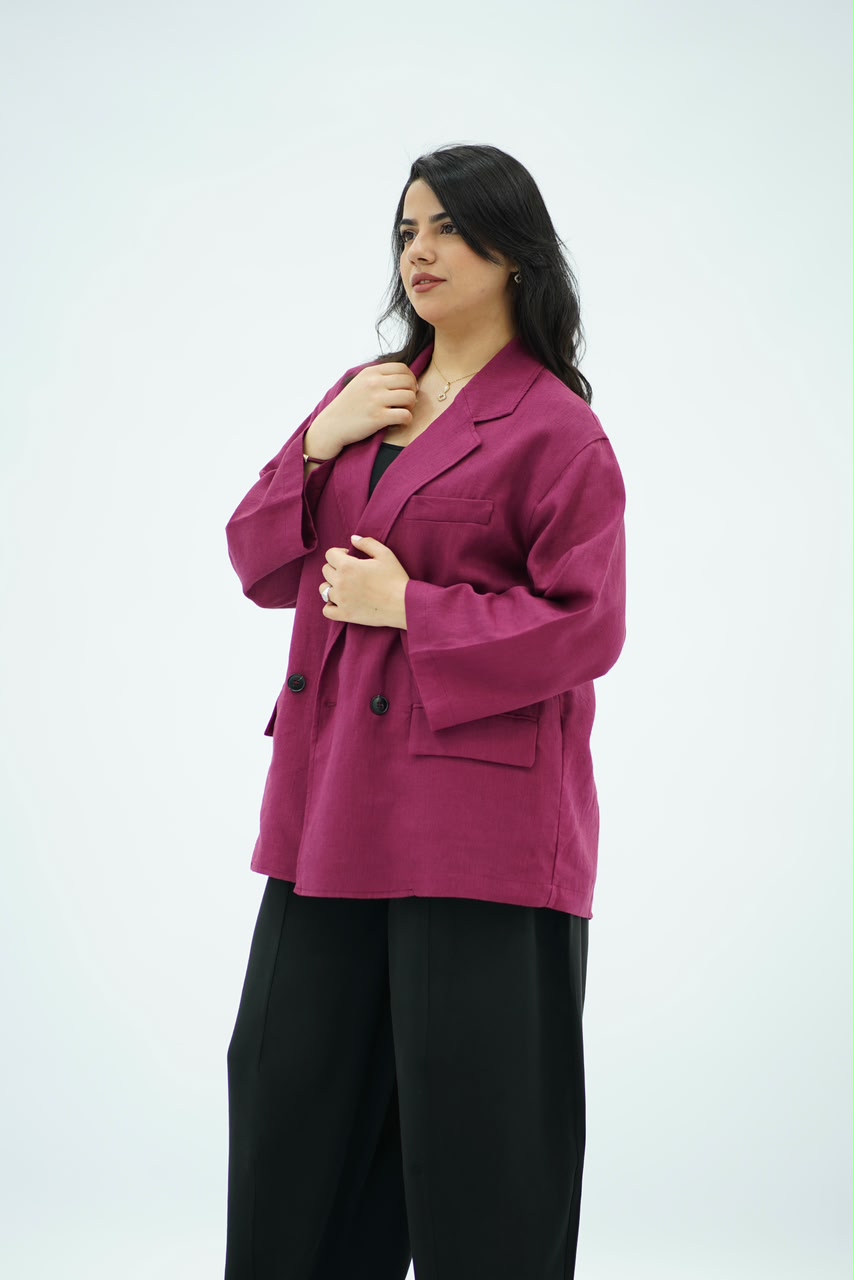Blazer en Lin Oversize Framboise