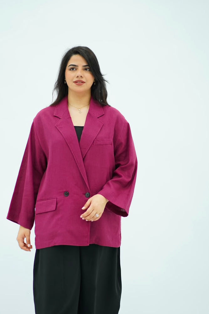 Blazer en Lin Oversize Framboise