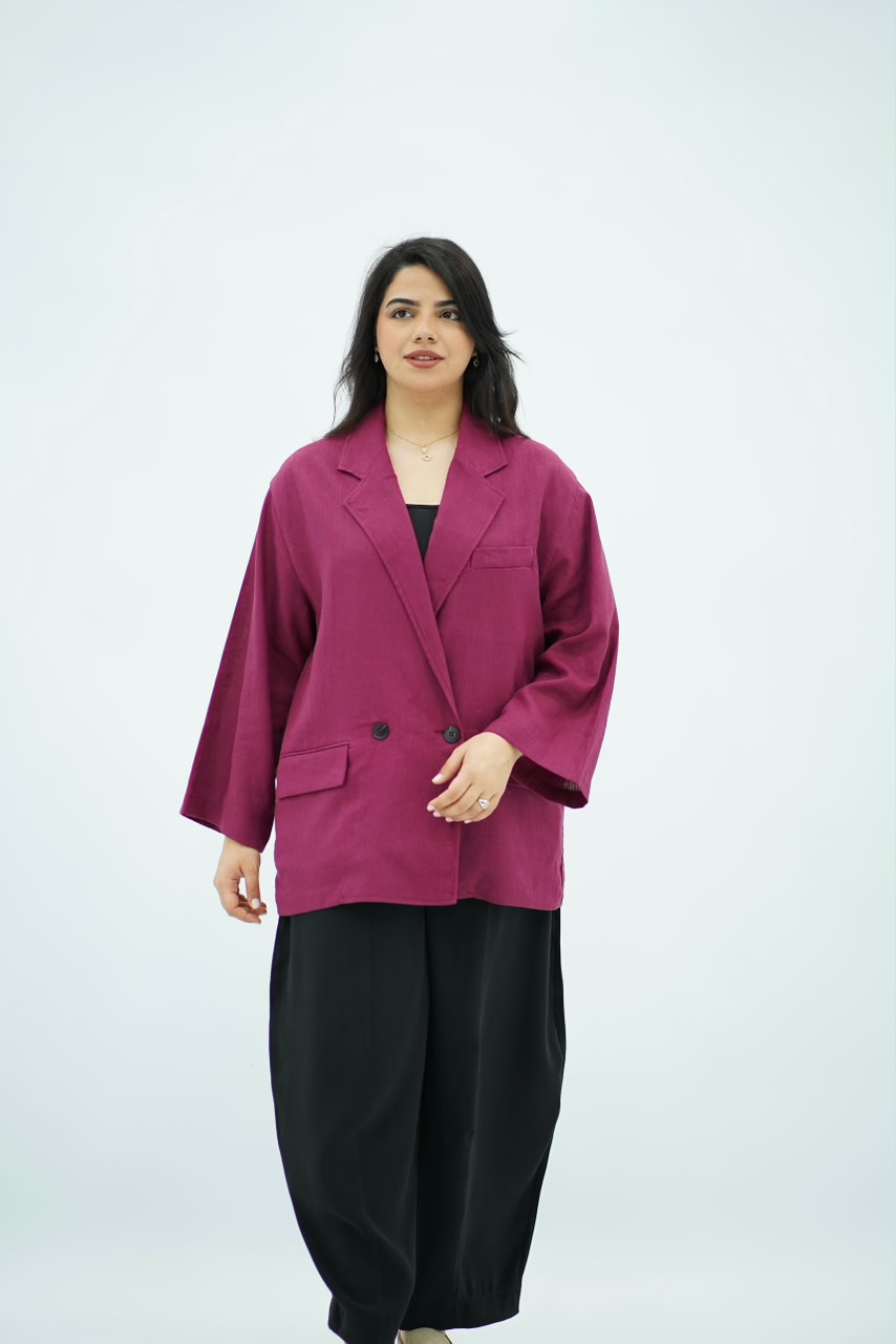 Blazer en Lin Oversize Framboise