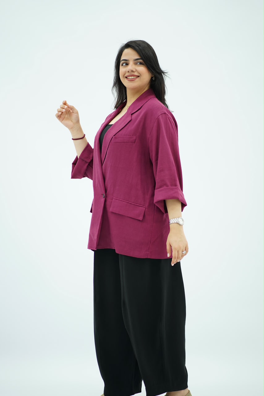 Blazer en Lin Oversize Framboise
