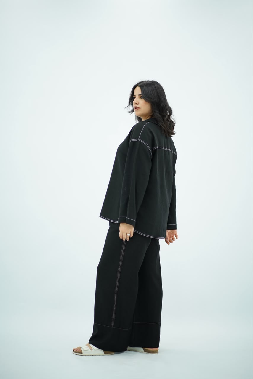 Ensemble Noir en Lin Minimaliste