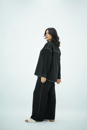 Ensemble Noir en Lin Minimaliste