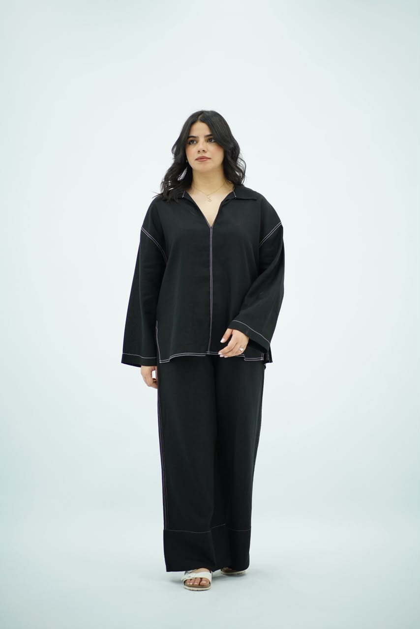 Ensemble Noir en Lin Minimaliste