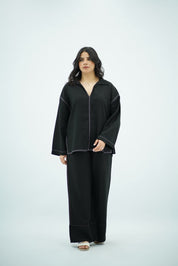 Ensemble Noir en Lin Minimaliste