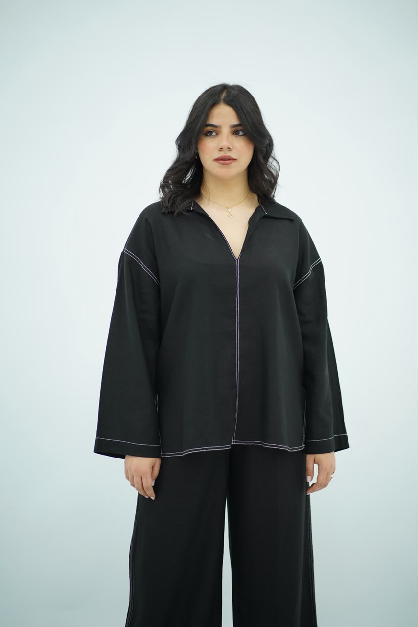 Ensemble Noir en Lin Minimaliste