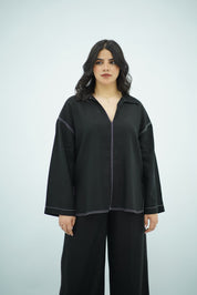 Ensemble Noir en Lin Minimaliste