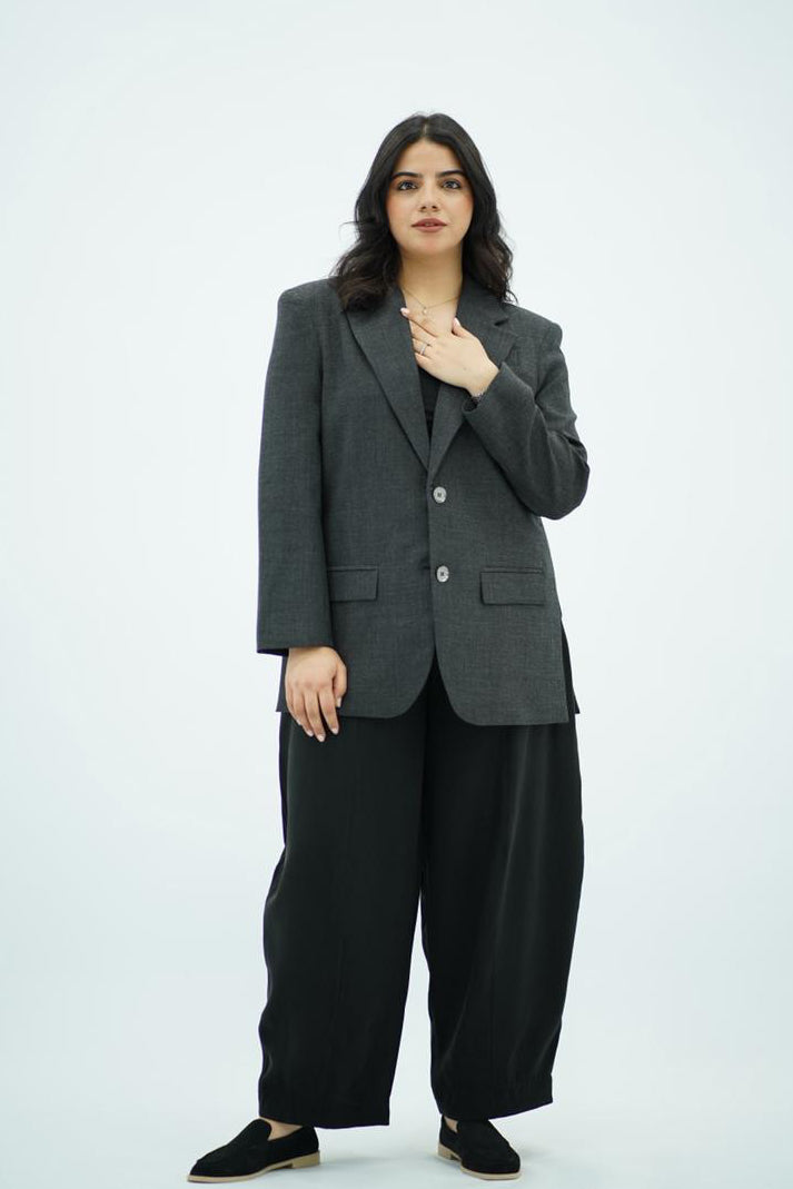 Blazer Gris Anthracite à Fentes Latérales