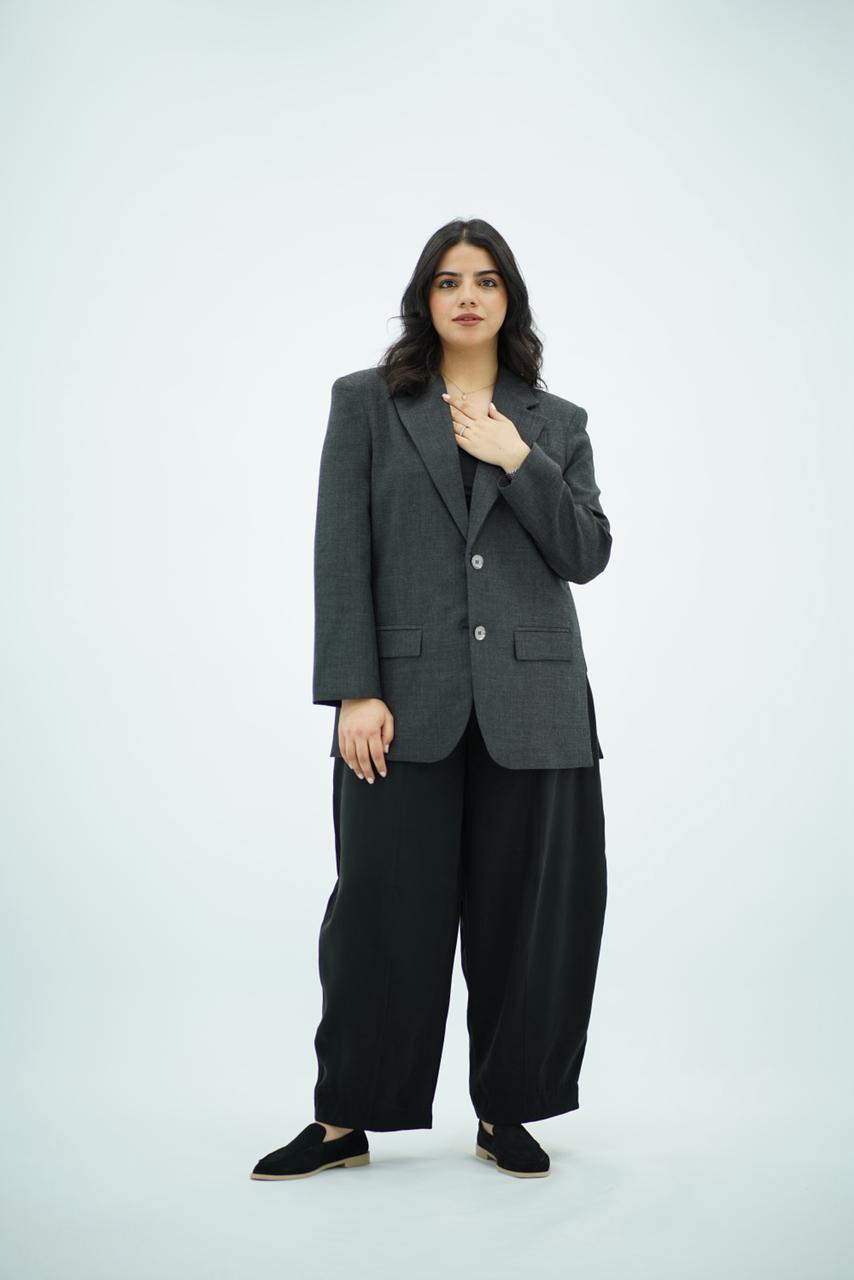 Blazer Gris Anthracite à Fentes Latérales