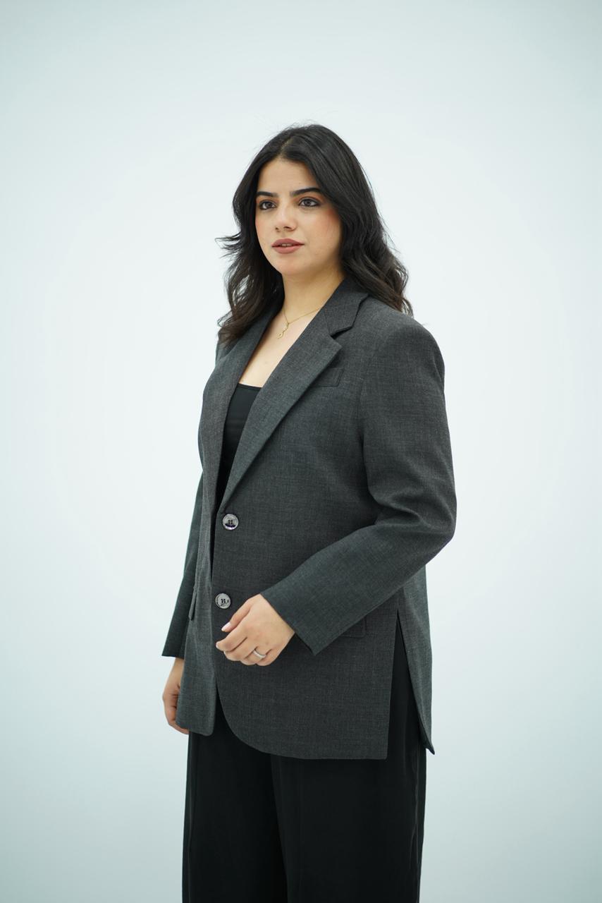 Blazer Gris Anthracite à Fentes Latérales