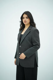 Blazer Gris Anthracite à Fentes Latérales