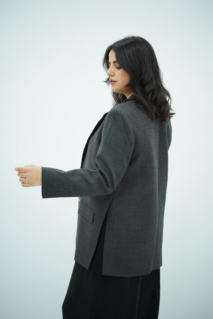 Blazer Gris Anthracite à Fentes Latérales