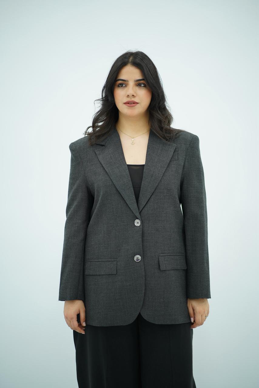 Blazer Gris Anthracite à Fentes Latérales