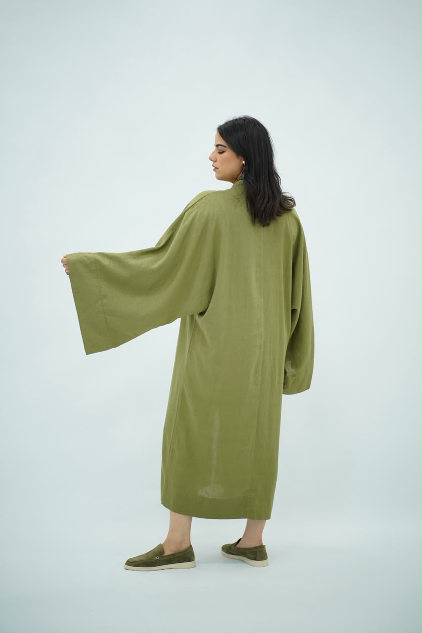 Gandoura en Lin Style Coréen – Vert Olive