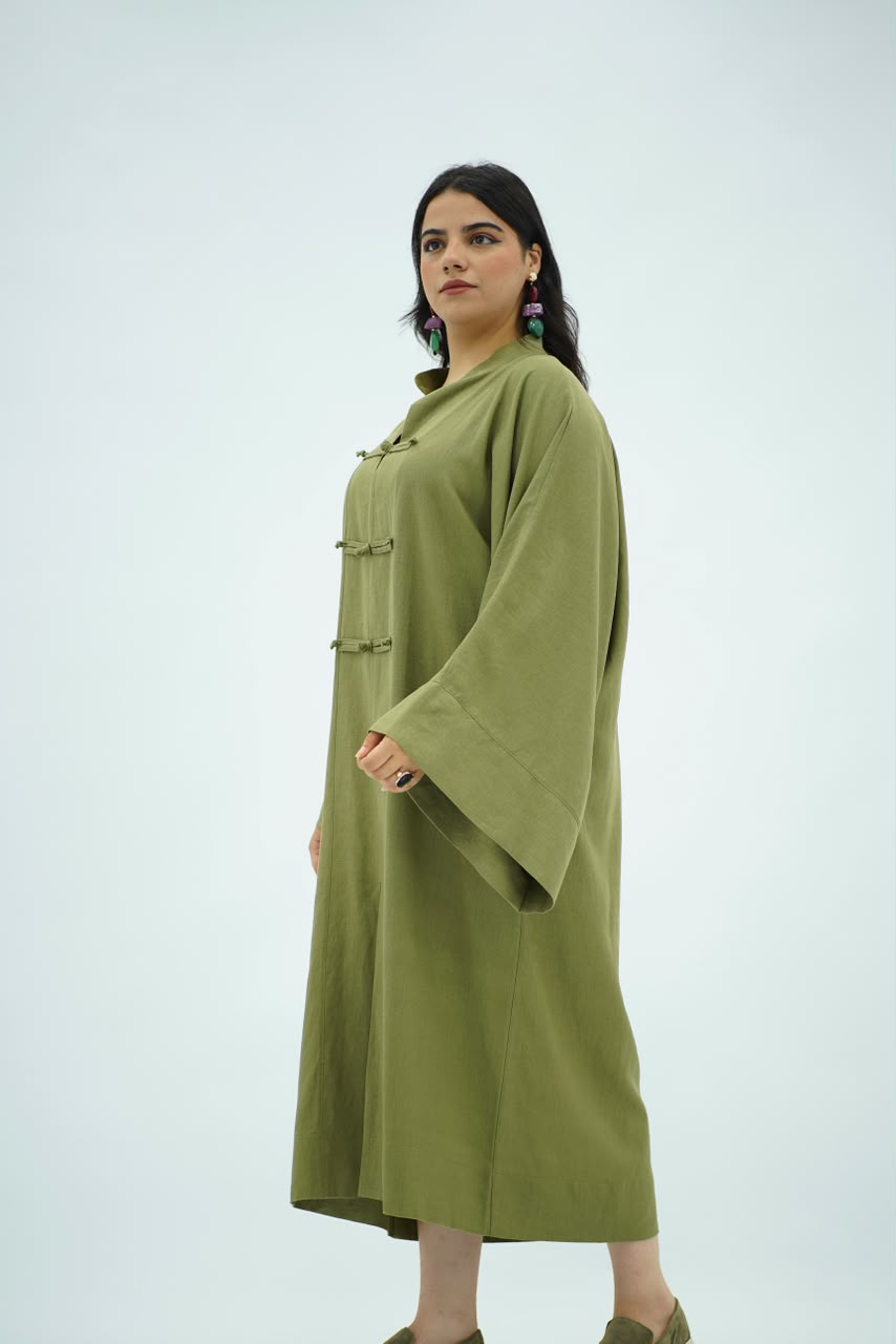 Gandoura en Lin Style Coréen – Vert Olive