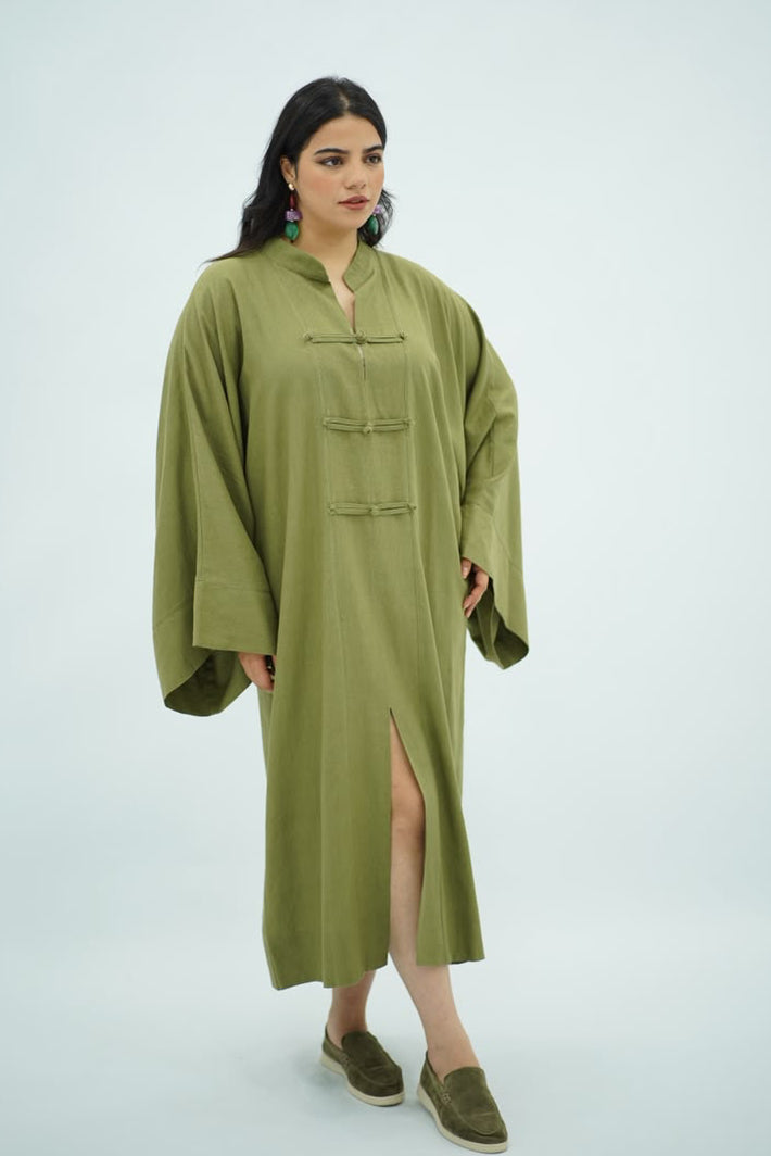 Gandoura en Lin Style Coréen – Vert Olive