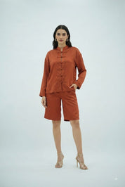 Ensemble Rouge Brique Satiné - L'élégance minimaliste