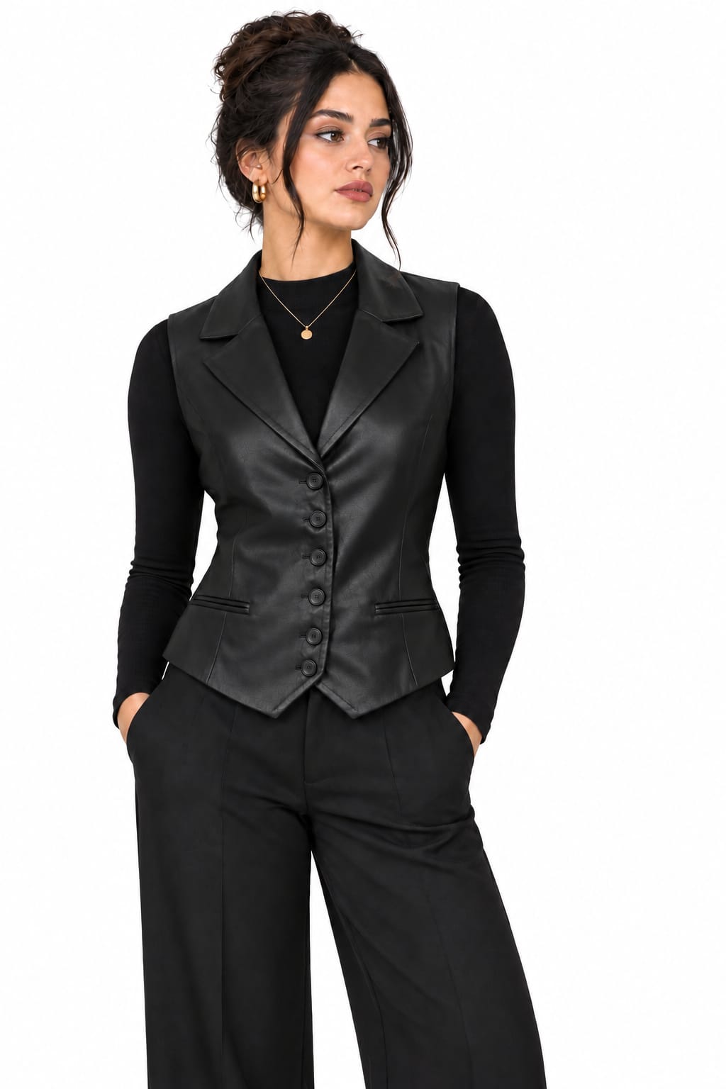 Gilet Tailleur Effet Simili Cuir Élégant