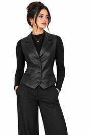 Gilet Tailleur Effet Simili Cuir Élégant