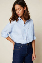 Chemise oversize en popeline bleu ciel raye