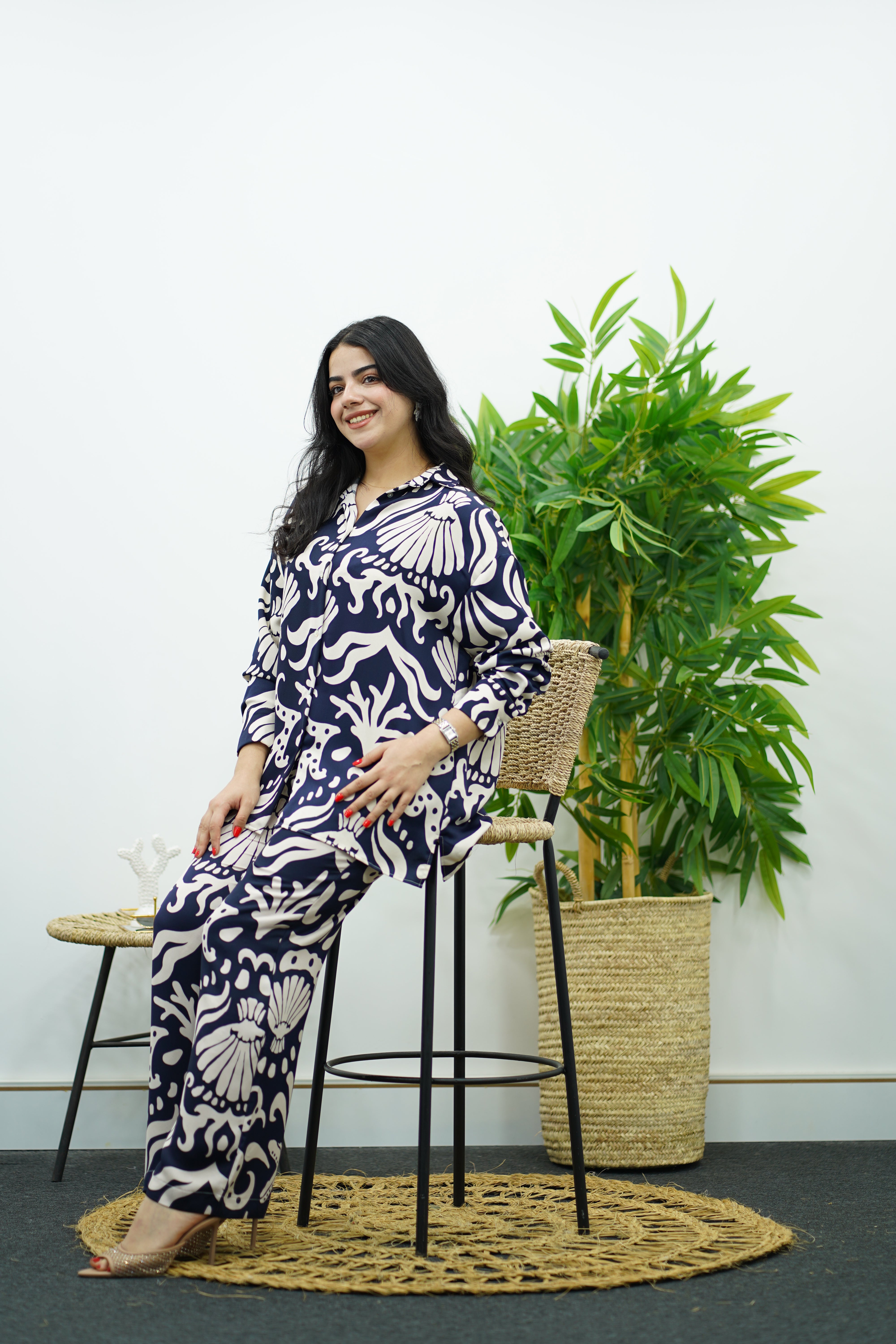 Ensemble bleu a motifs- Chemise & pantalon