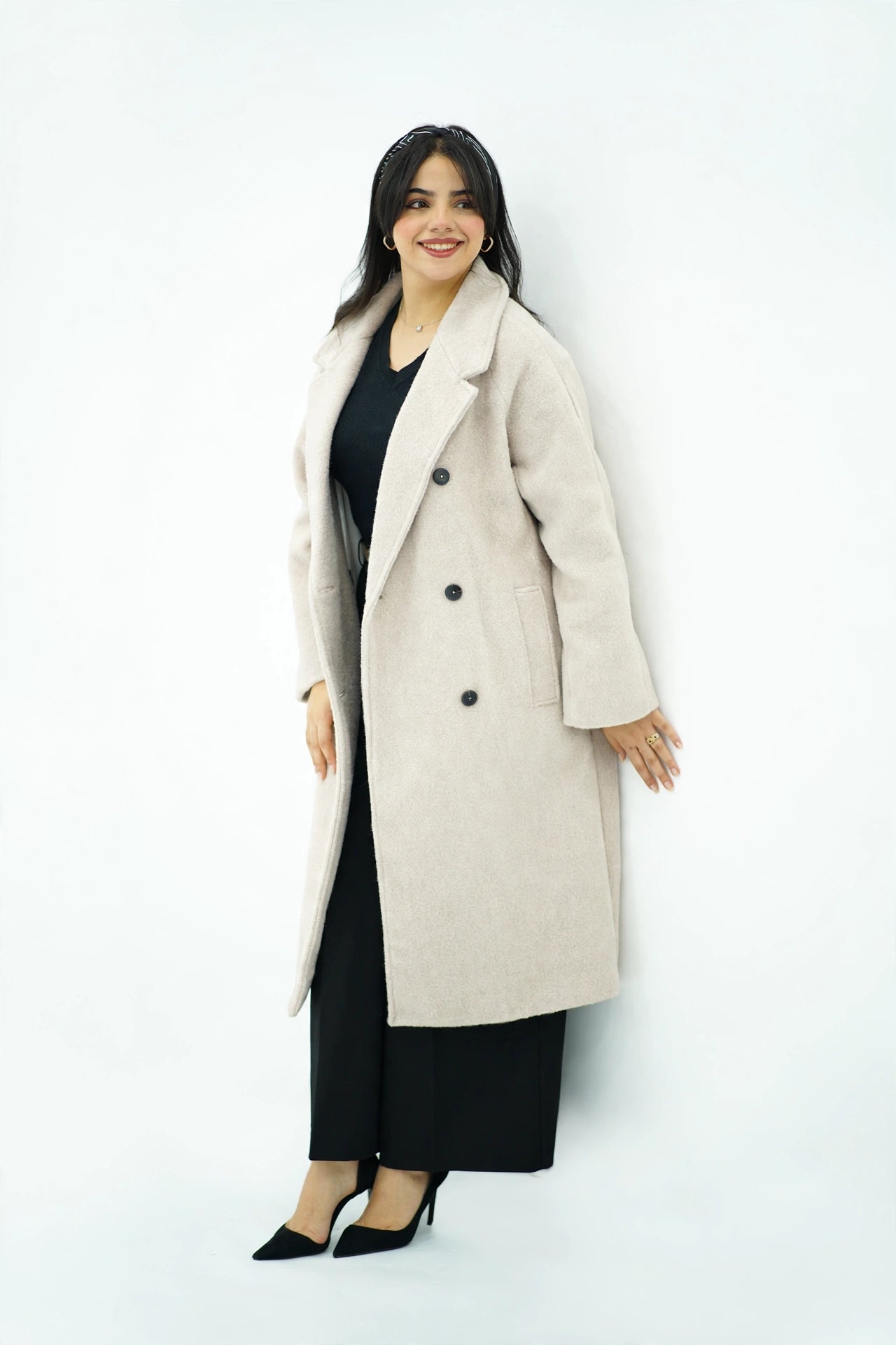 Manteau Long Oversize en Laine - Beige Clair