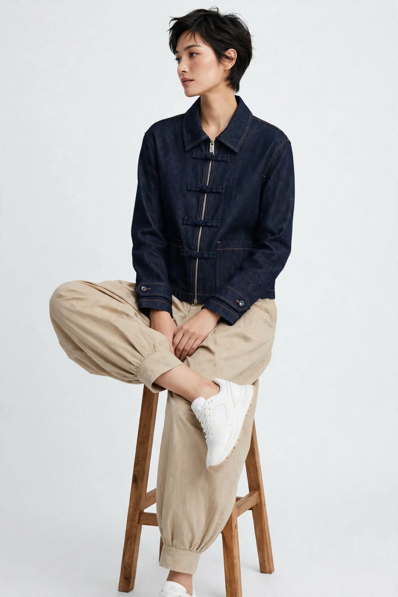 Veste en jean brut à fermeture zippée
