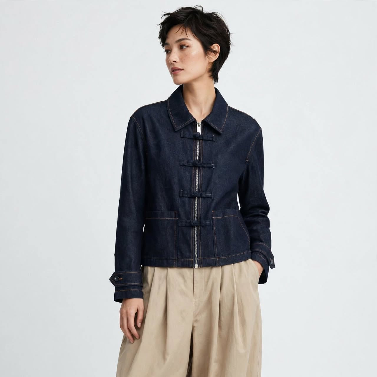 Veste en jean brut à fermeture zippée