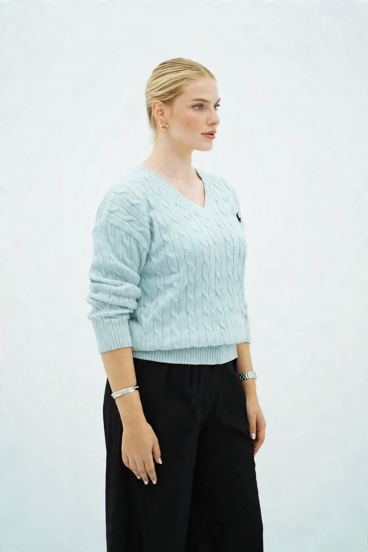 Pull Élégant en Maille Tressée Col V - Confort et Style Automne/Hiver