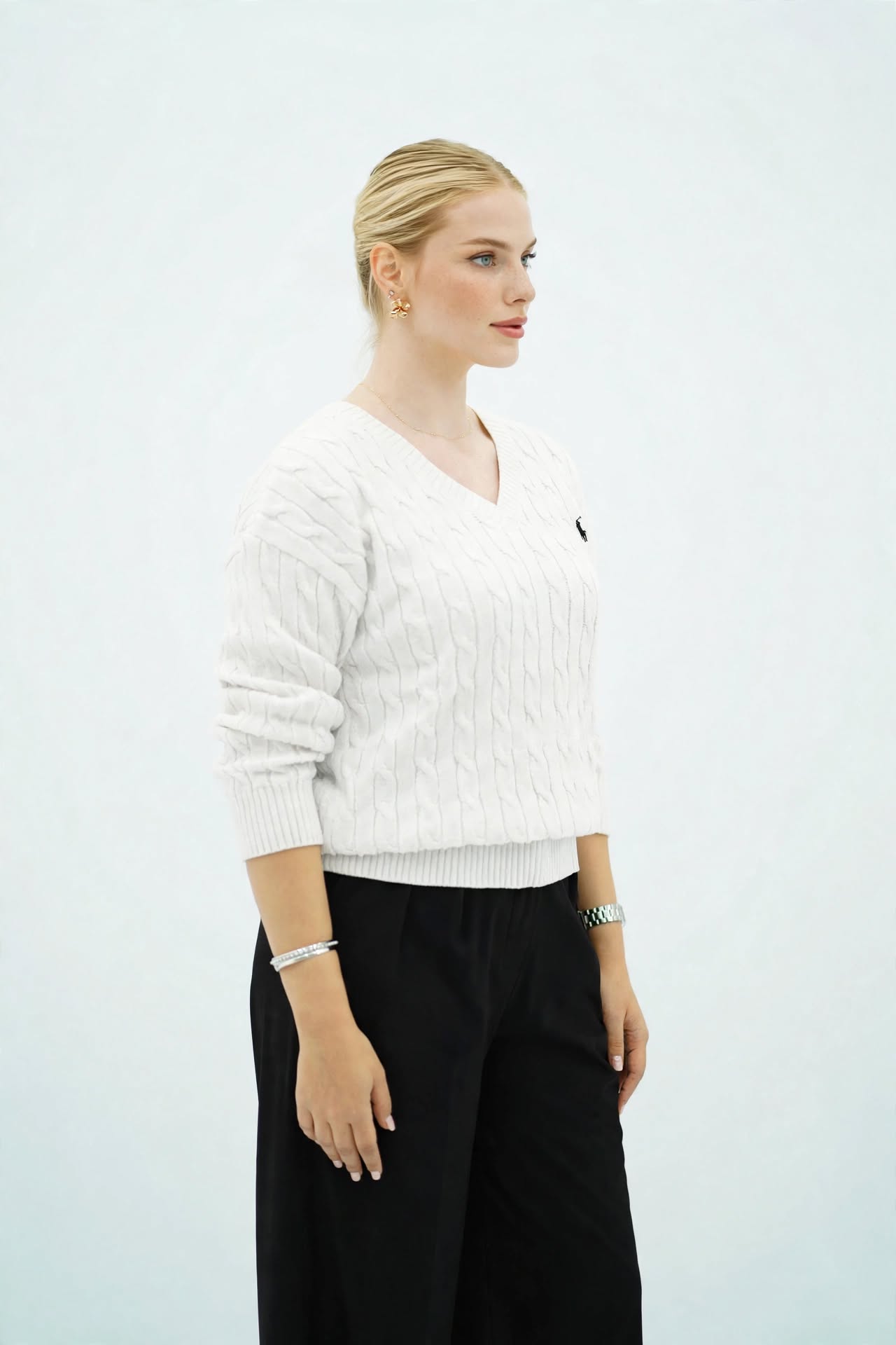 Pull Élégant en Maille Tressée Col V - Confort et Style Automne/Hiver