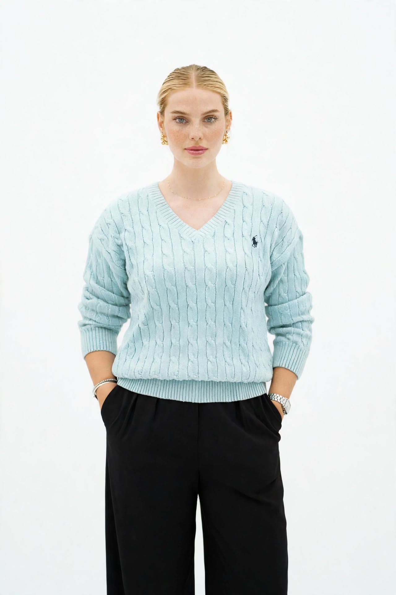 Pull Élégant en Maille Tressée Col V - Confort et Style Automne/Hiver