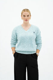 Pull Élégant en Maille Tressée Col V - Confort et Style Automne/Hiver