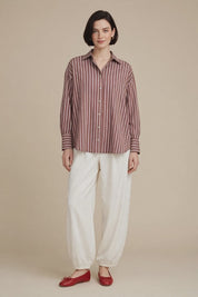 Chemise oversize à rayures bordeaux et blanches