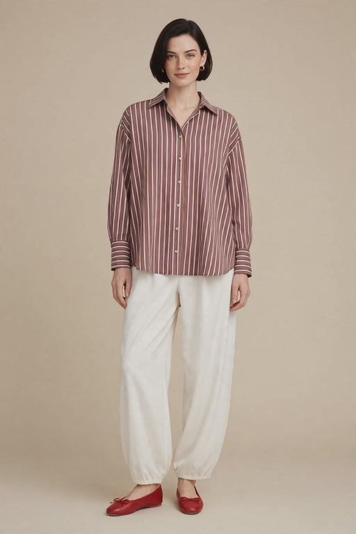Chemise oversize à rayures bordeaux et blanches