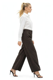 Pantalon large à carreaux marron