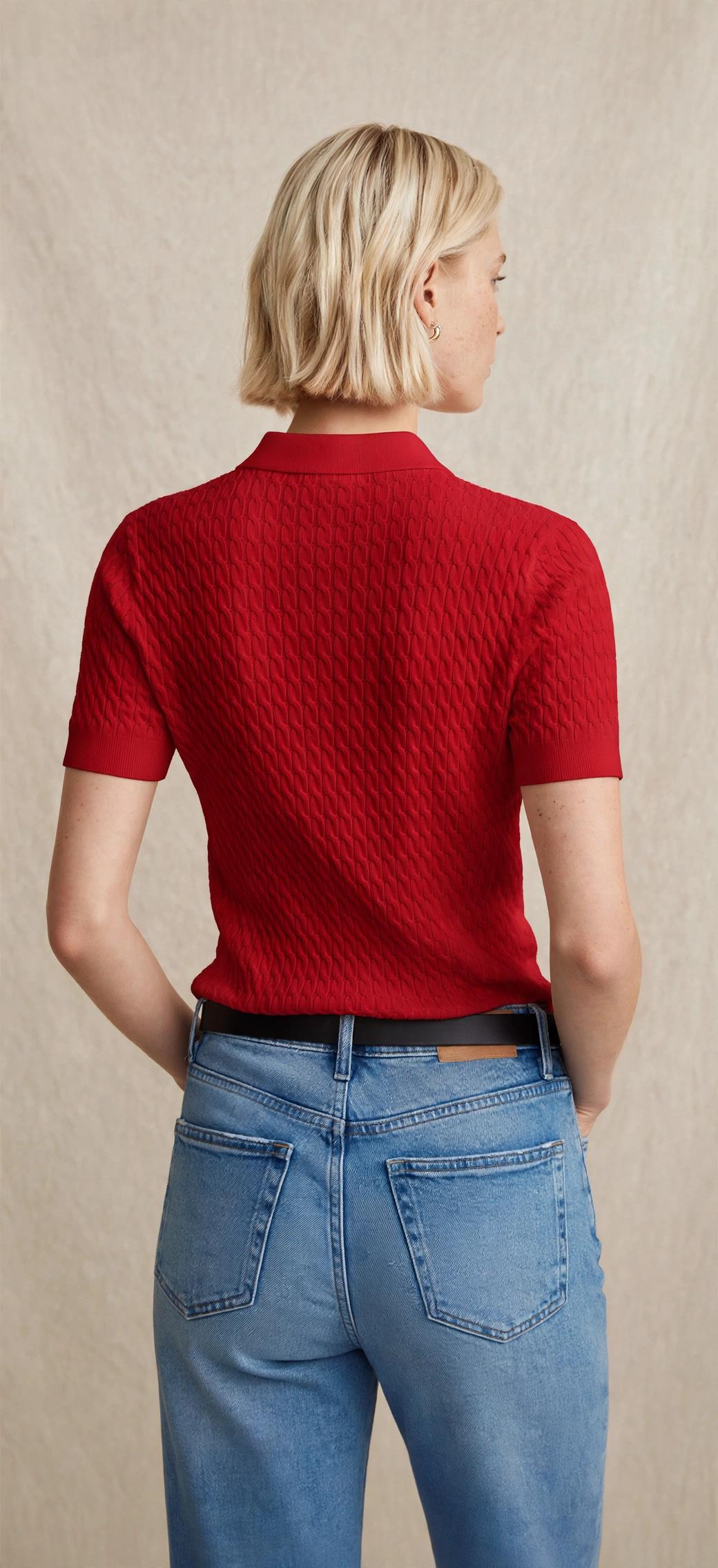 Polo en maille ajourée à manches courtes