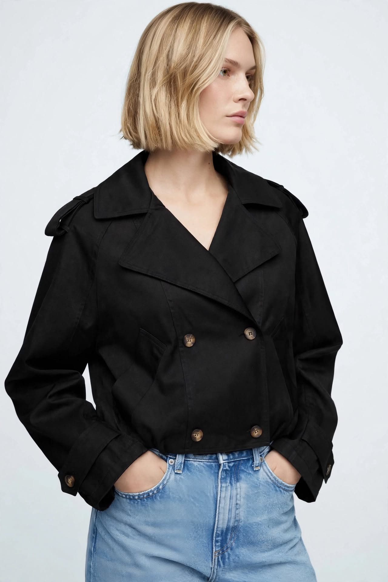 Trench Style Cropped Noir