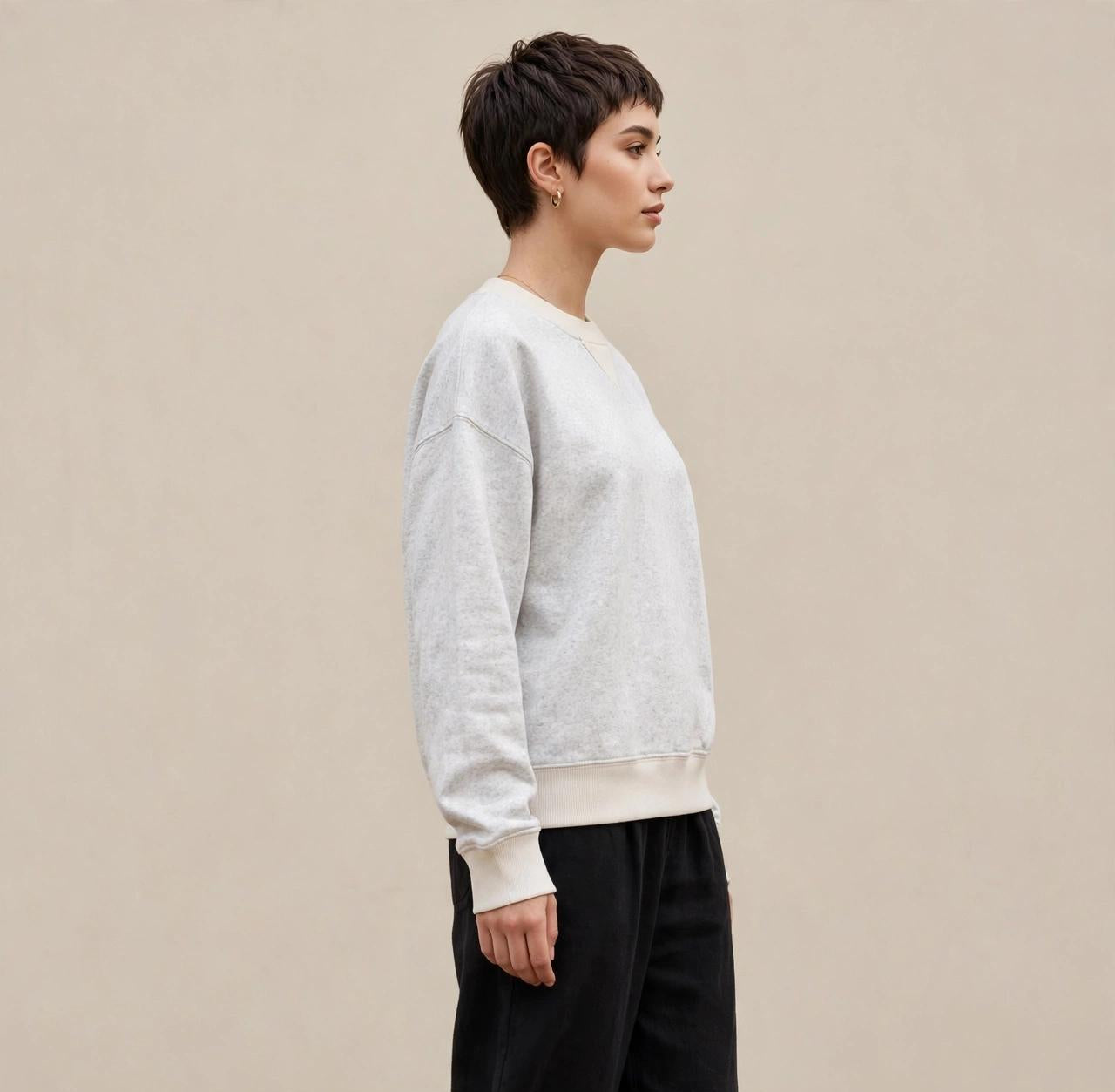 Sweat-shirt col rond gris clair chiné